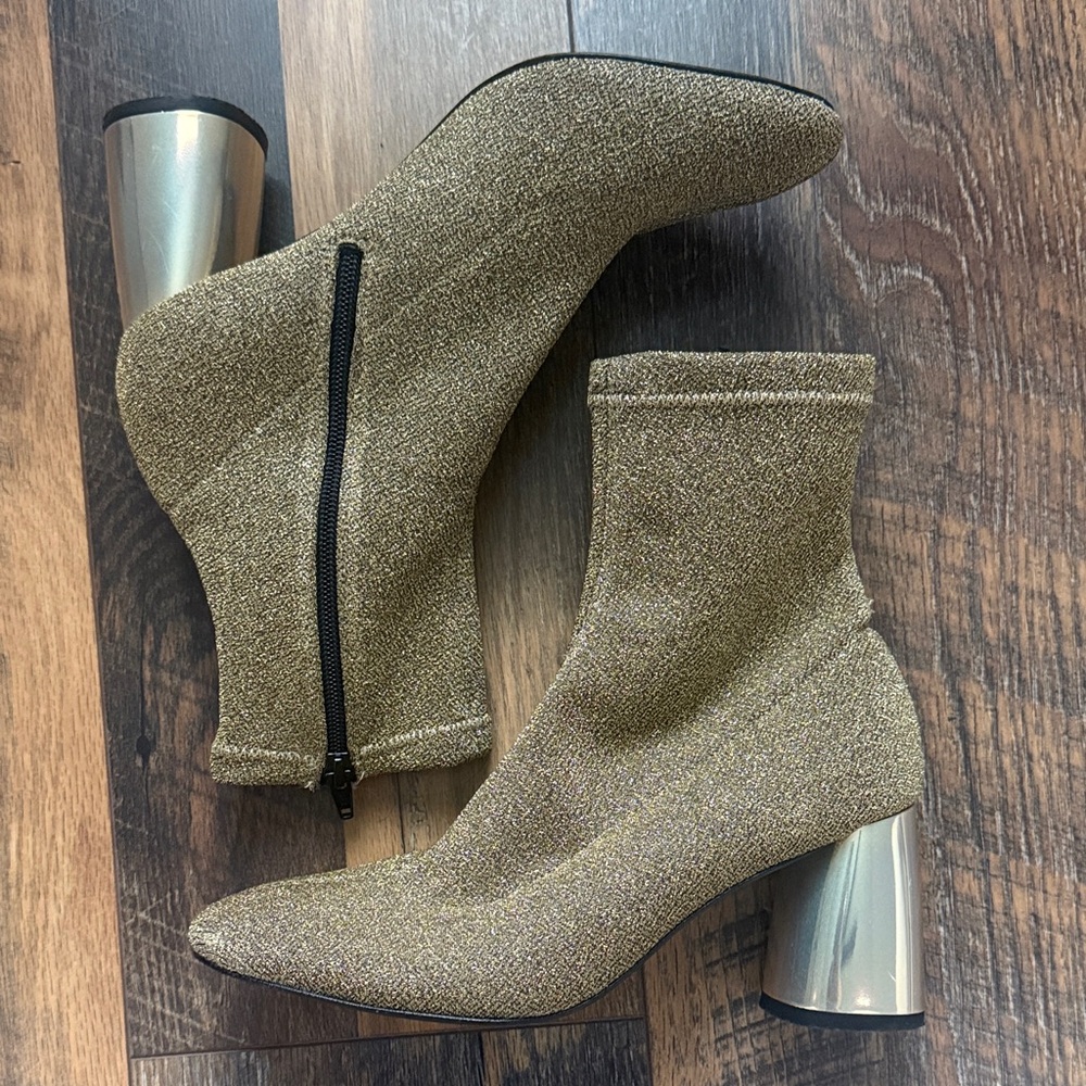 Free People Women's Spectrum Sparkle Sock Boot in Gold Block Heel